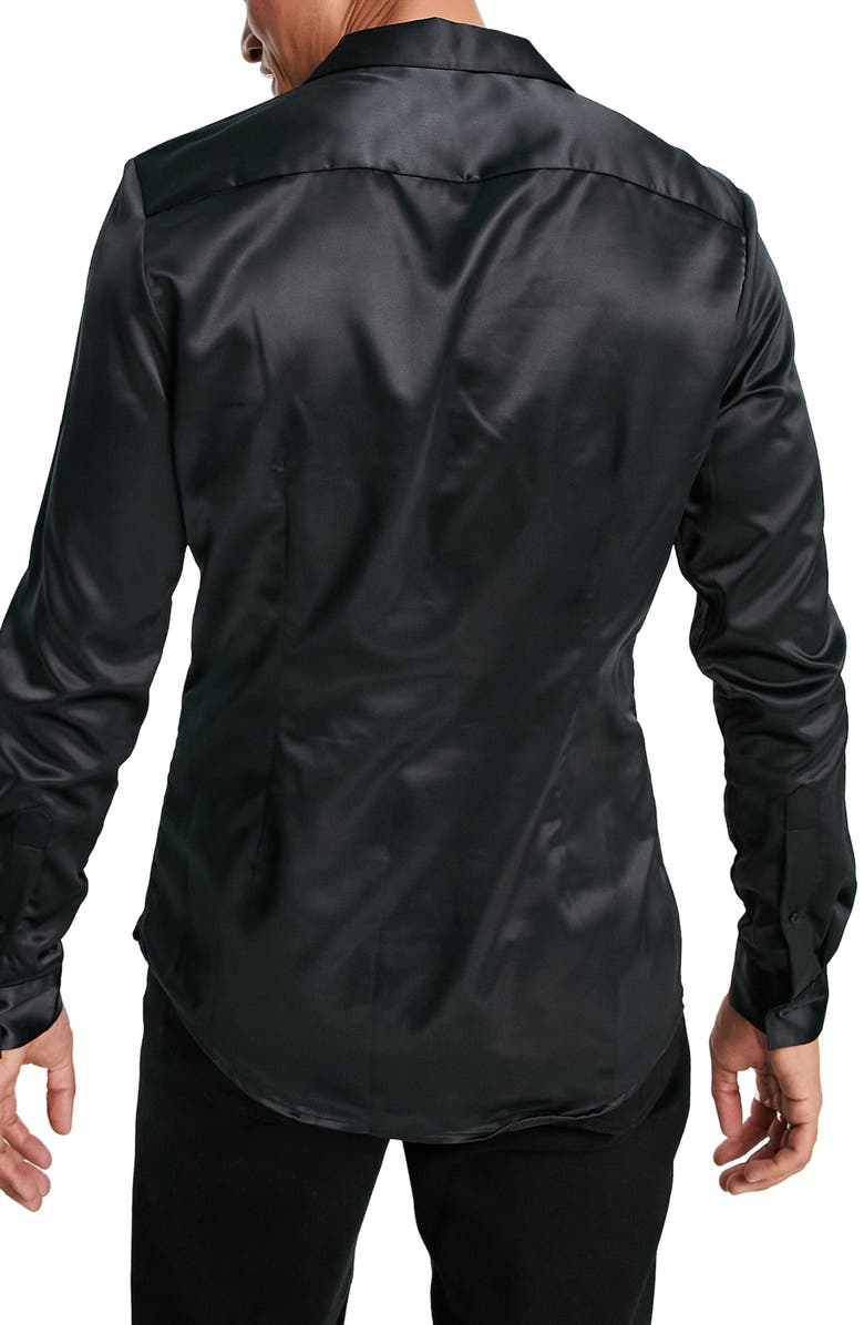 ASOS DESIGN Slim Fit Satin Shirt, Alternate, color, 