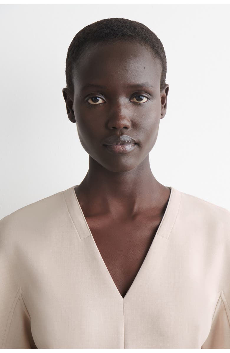 COS Tailored V-Neck Mini Dress, Alternate, color, Beige