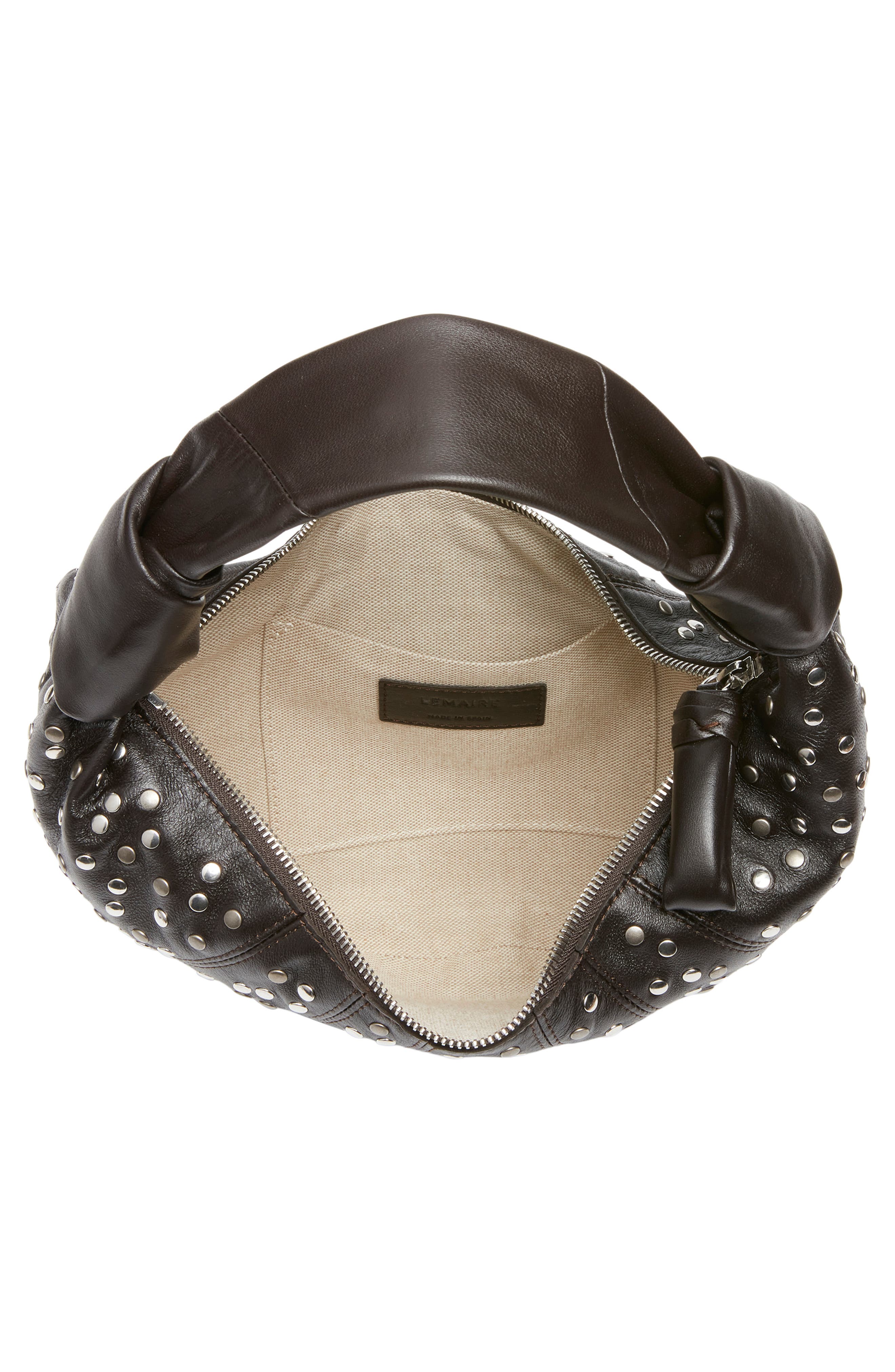 Lemaire Mini Fortune Croissant Studded Leather Handbag, Alternate, color, Dark Chocolate