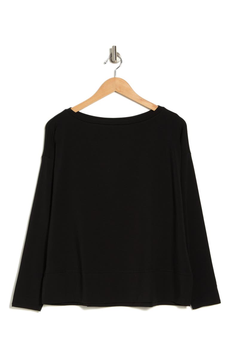 Boat Neck Long Sleeve Boxy Top, Alternate, color, BLACK