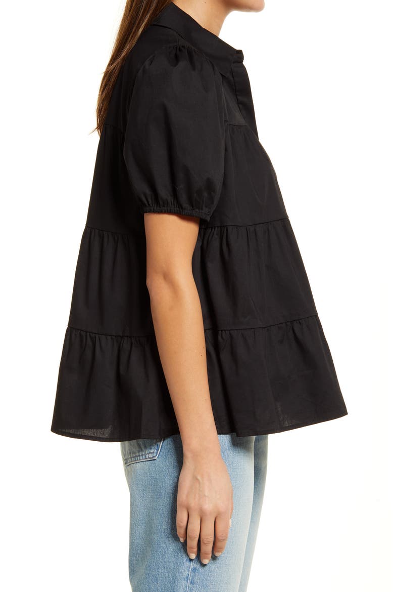 Canossa Tiered Puff Sleeve Blouse, Alternate, color, BLACK