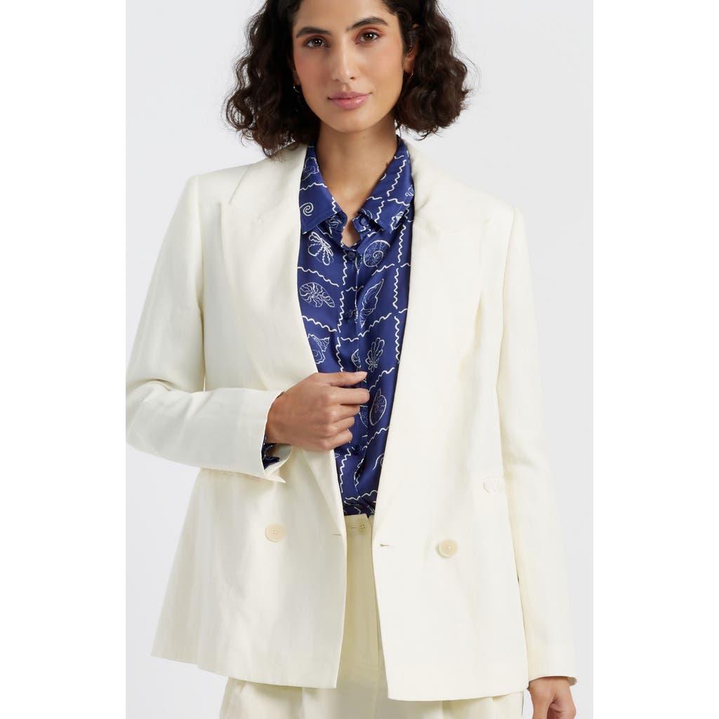 Shop Chinti & Parker Linen Blend Blazer In Cream