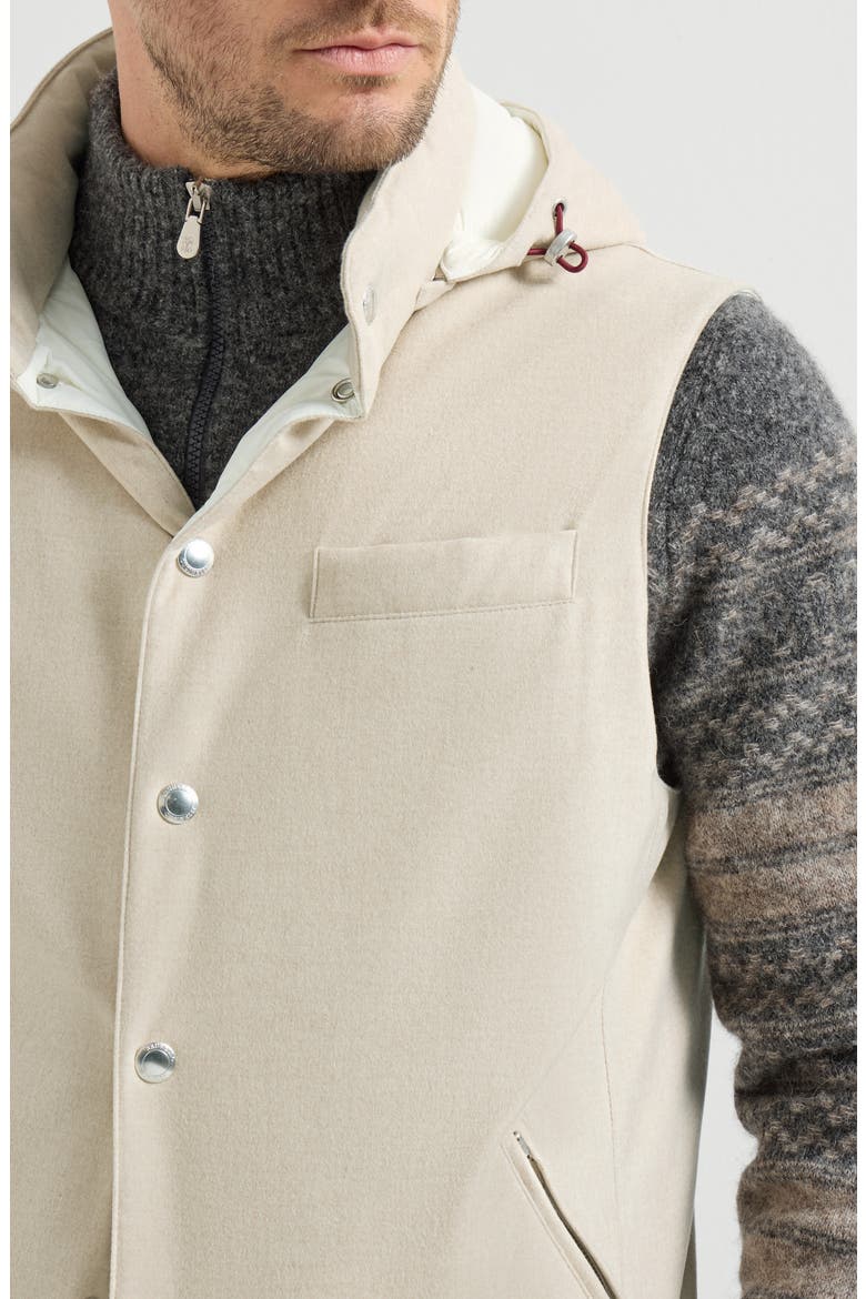 Bonded wool flannel down vest with detachable hood, Alternate, color, Sand