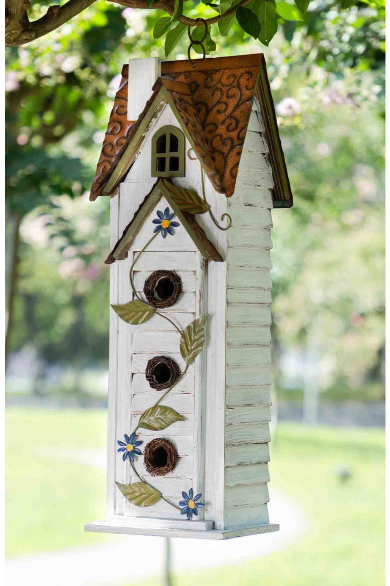 24.25"H Oversized 3-Tiered Solid Wood Villa Decorative Outdoor Garden Birdhouse, Alternate, color, White