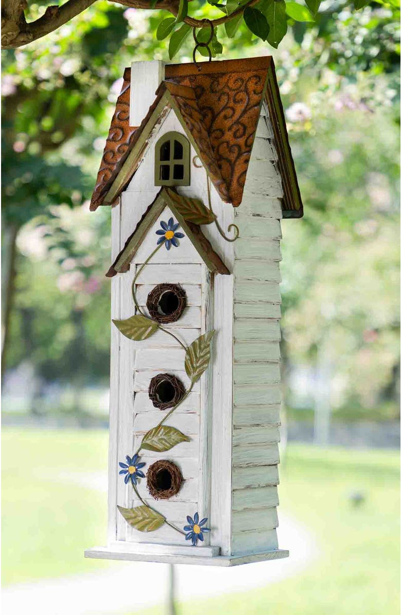 Glitzhome 24.25"H Oversized 3-Tiered Solid Wood Villa Decorative Outdoor Garden Birdhouse, Alternate, color, White