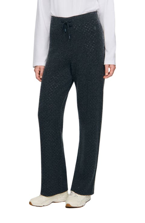 Knit rhinestone-covered trousers