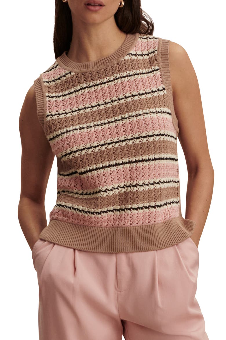 Deeley Stripe Sleeveless Sweater, Main, color, WARM TAUPE / MELLOW ROSE