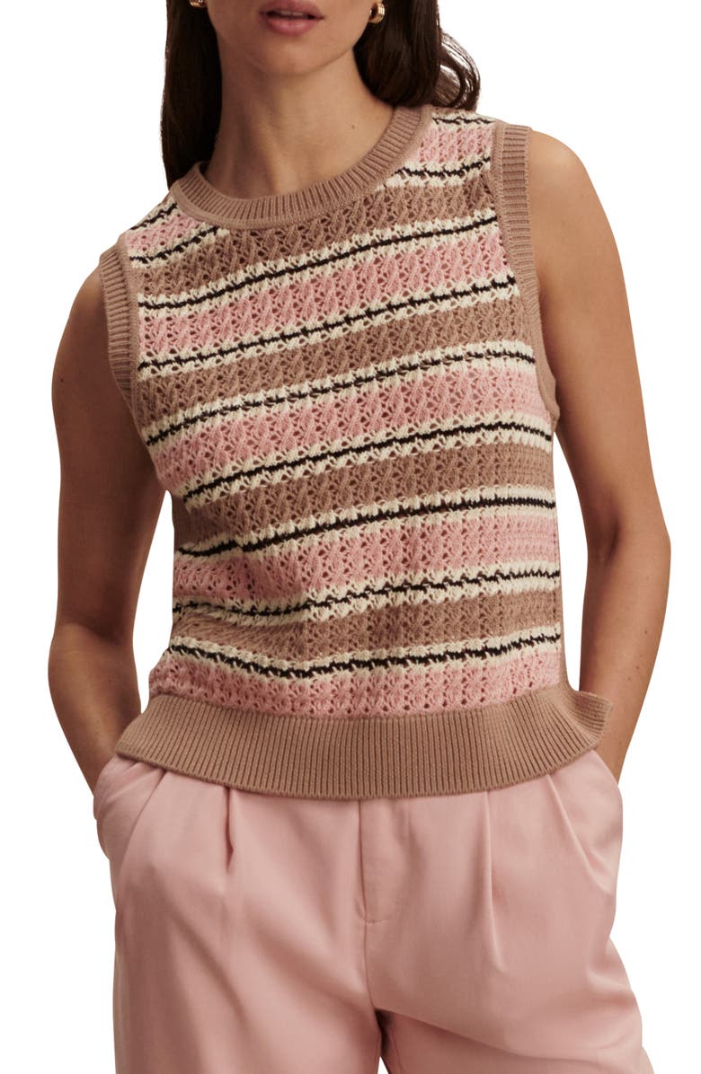 Varley Deeley Stripe Sleeveless Sweater, Main, color, Warm Taupe / Mellow Rose