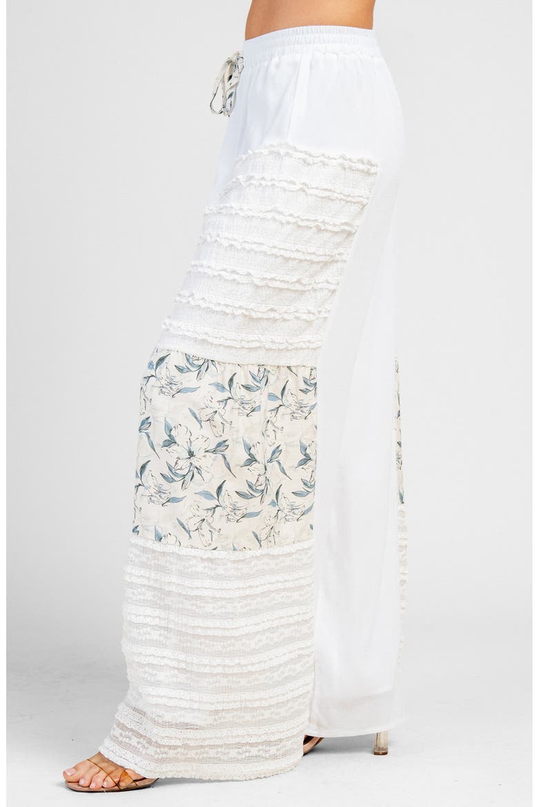 Crepon 3D Lace Mixed Media Wide Leg Pants, Alternate, color, CREAM