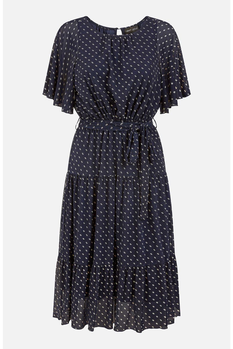 Dot Print Mesh Stretch Midi Dress, Alternate, color, Navy