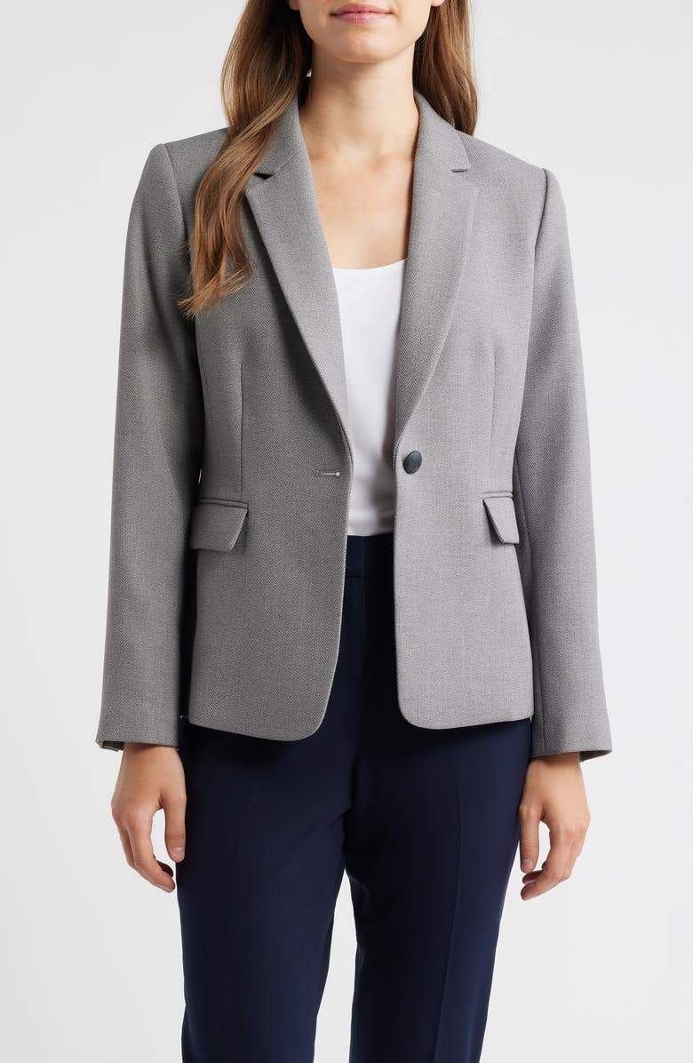 Tahari ASL One-Button Blazer, Alternate, color, Heather Grey