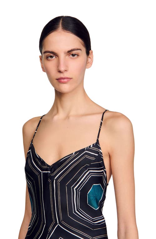 Sandro Patterned Silk Maxi Dress In Black