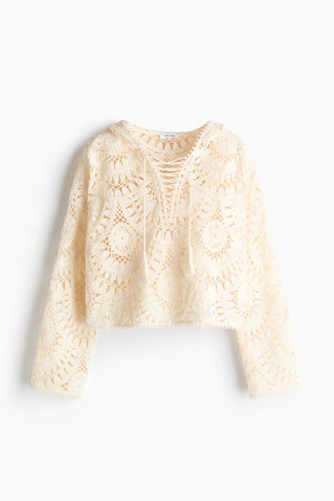 Crochet-look Lace-up Hoodie