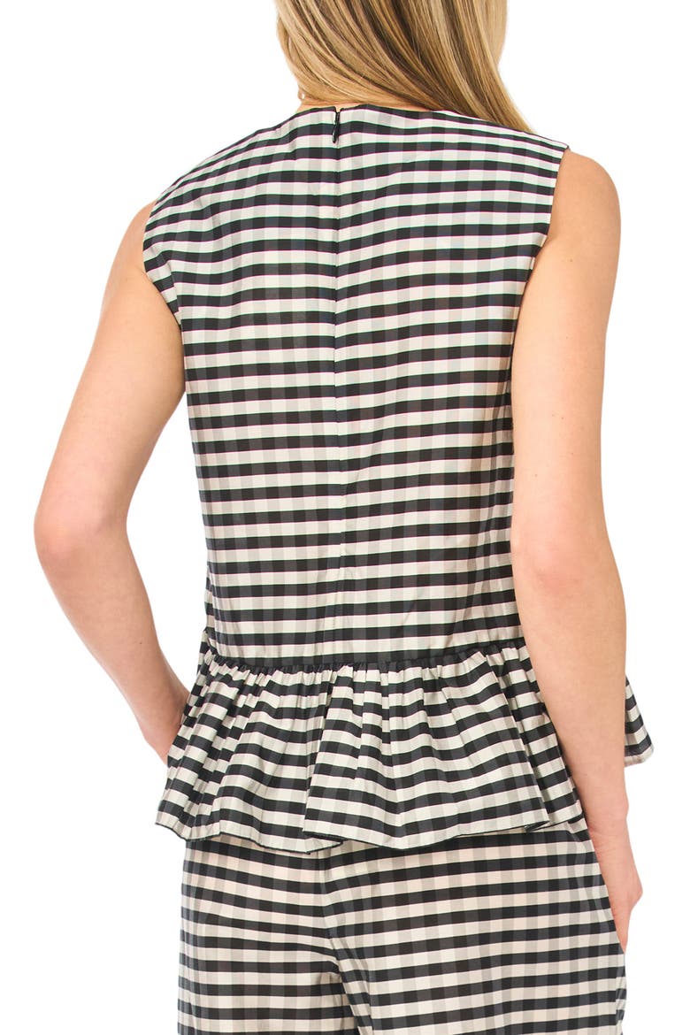 Colette Gingham Sleeveless Peplum Top, Alternate, color, RICH BLACK