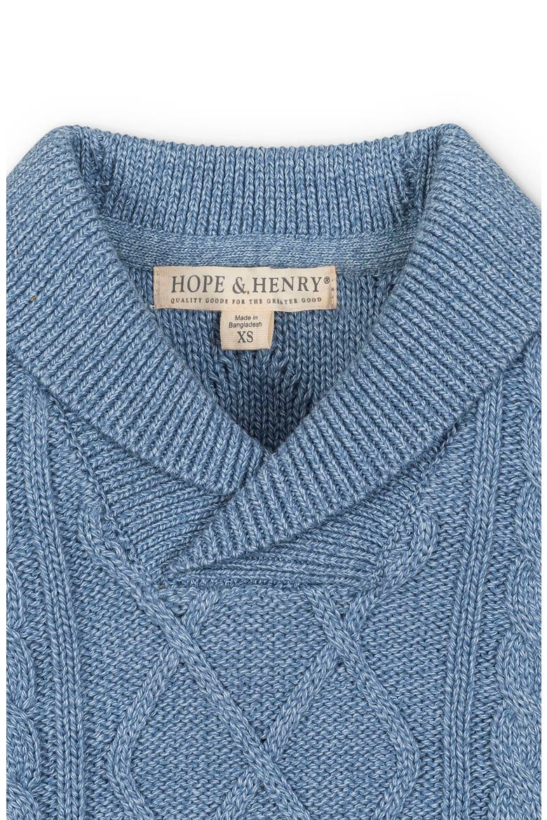 Kids' Organic Long Sleeve Shawl Collar Cable Sweater, Alternate, color, Medium Blue Marl