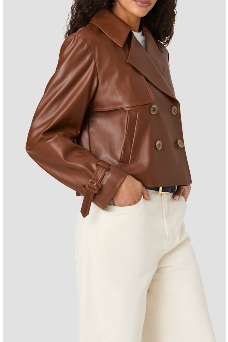 Porto Faux Leather Cropped Jacket, Alternate, color, DARK CARAMEL