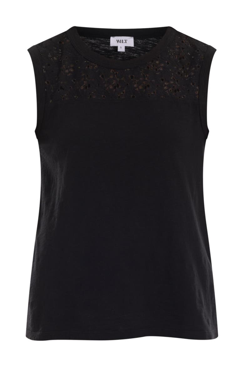 Shell with Lace Yoke Top, Alternate, color, Black