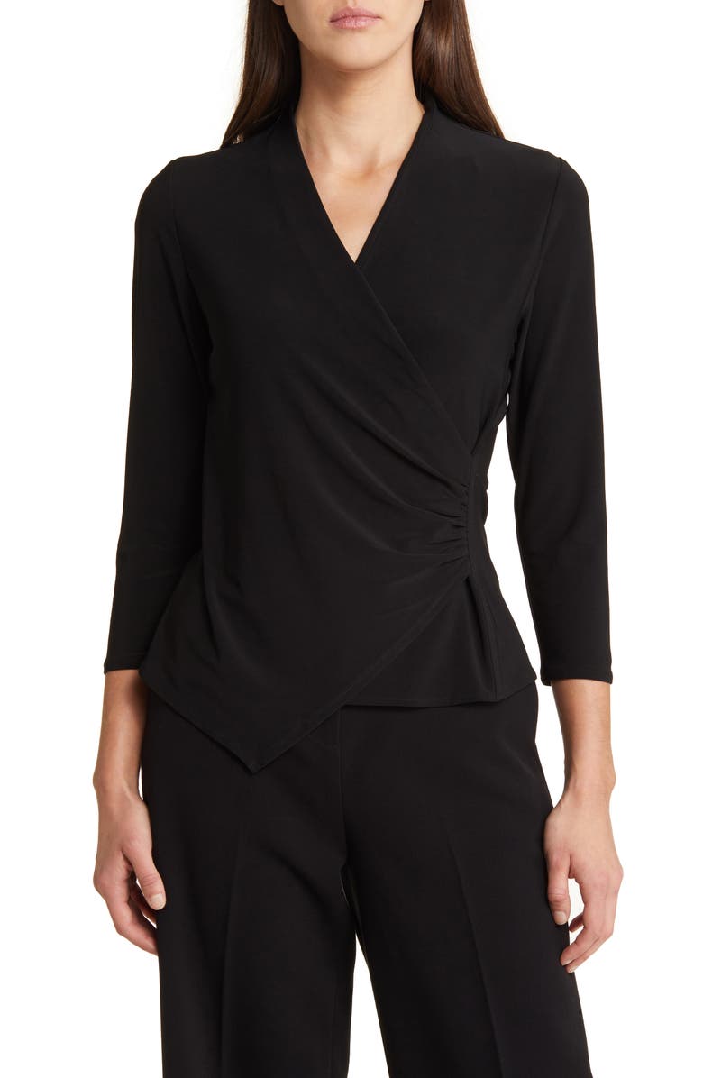 Anne Klein Asymmetric Hem Faux Wrap Top, Main, color,