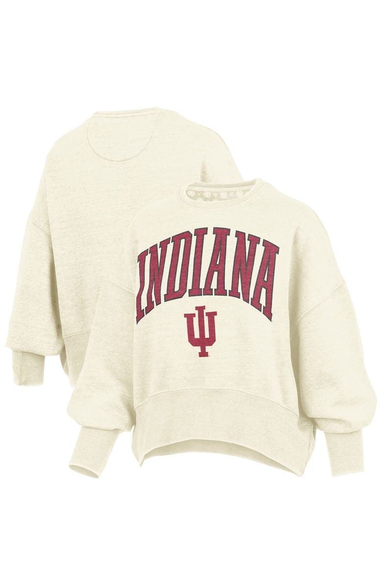 PRESSBOX Women's Pressbox Natural Indiana Hoosiers Oversized Waist-Length Crewneck Sweatshirt, Main, color, 