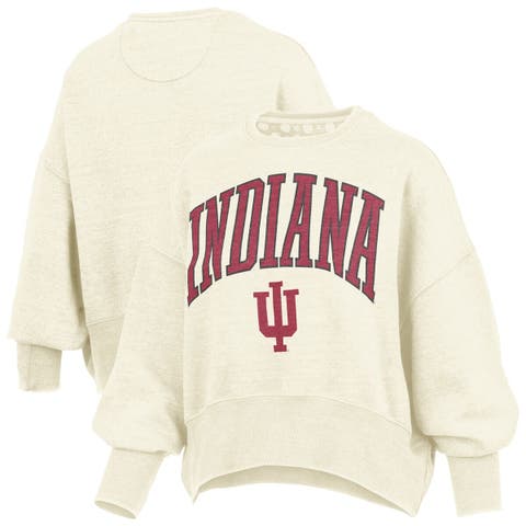 Women's Pressbox Natural Indiana Hoosiers Oversized Waist-Length Crewneck Sweatshirt