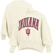 PRESSBOX Women's Pressbox Natural Indiana Hoosiers Oversized Waist-Length Crewneck Sweatshirt