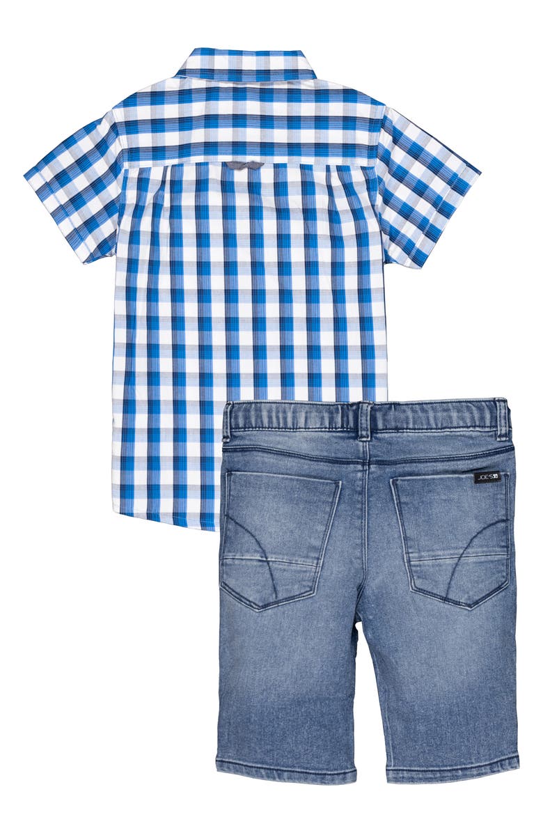 Joe's Jeans Plaid Short Sleeve Button-Up Shirt & Denim Shorts Set, Alternate, color, Blue