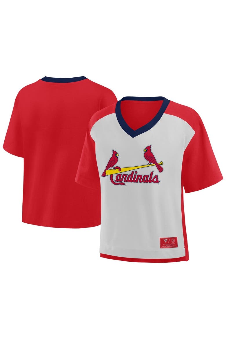 Women's Fanatics Red/Graphite St. Louis Cardinals Oversized Race To Win V-Neck T-Shirt, Main, color, Red