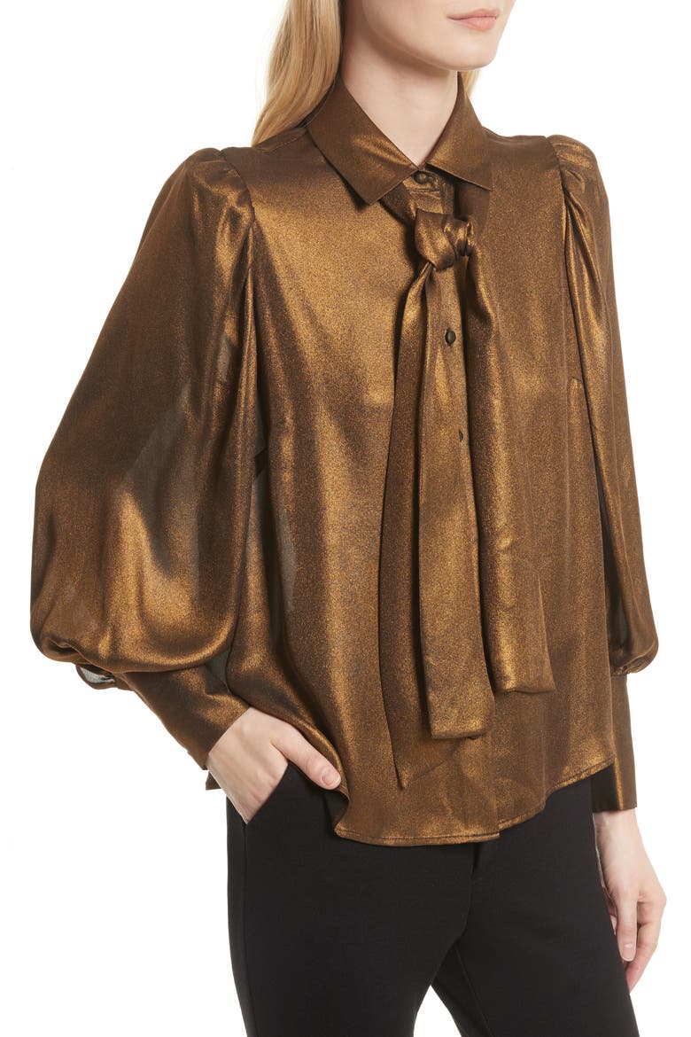 Voluminous Scarf Blouse, Alternate, color, GOLD