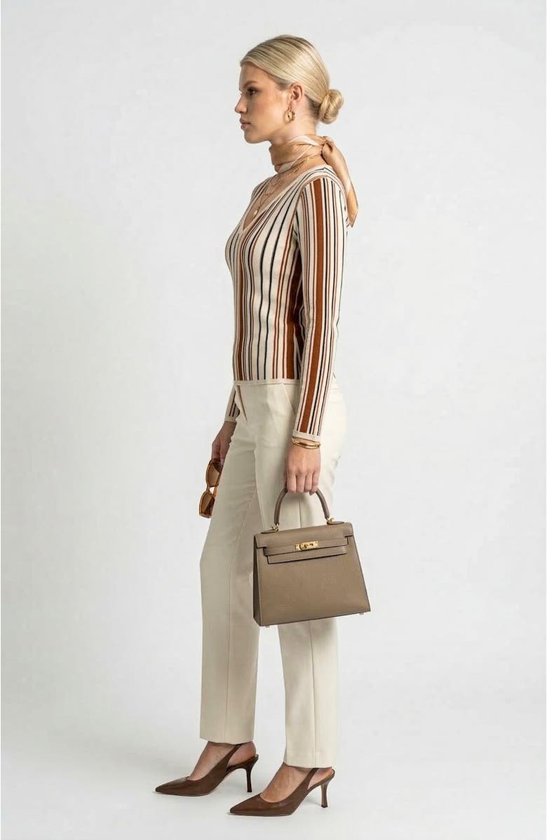 Knit & Lounge Long Sleeve Sweater Top with V Neck and Vertical Stripe Pattern, Alternate, color, Striped