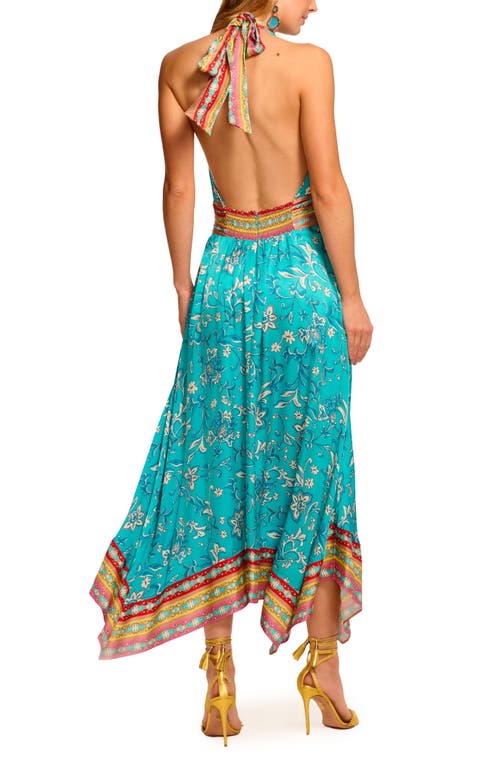 Ramy Brook Georgina Print Halter Neck Handkerchief Hem Dress In Blue