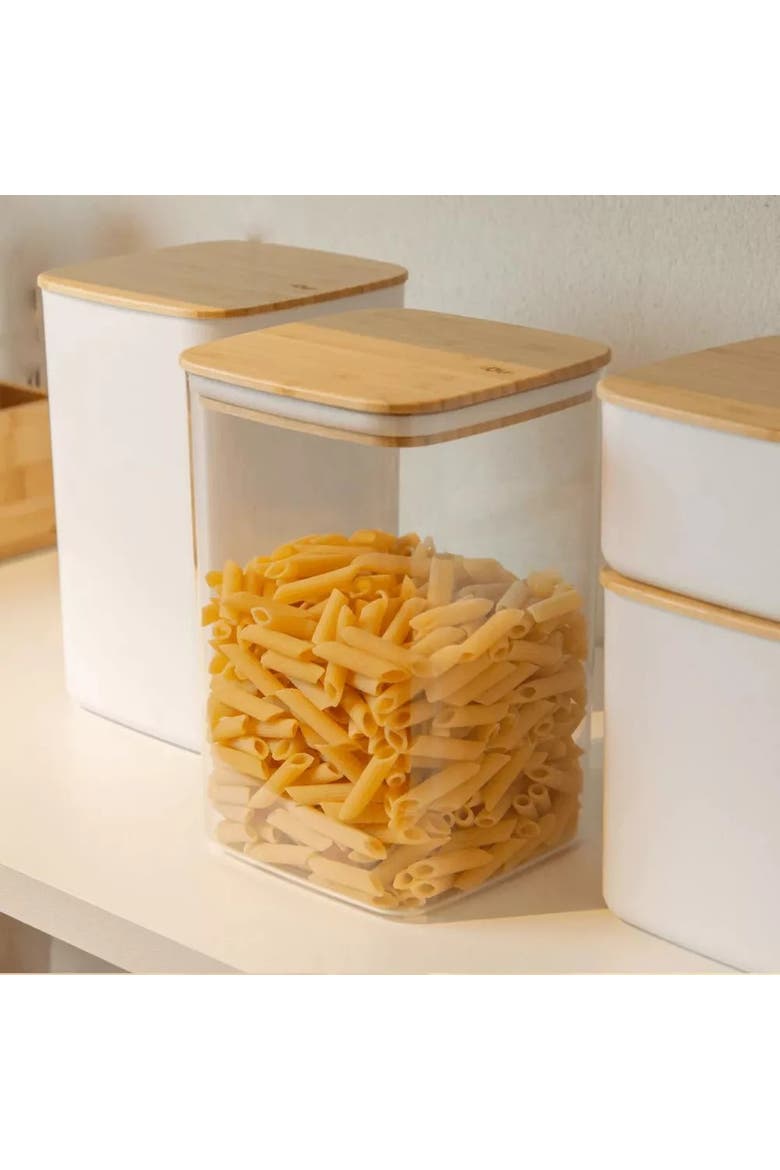 Clear Stackable Airtight Food Storage Container with Wood Lid, Alternate, color, Clear