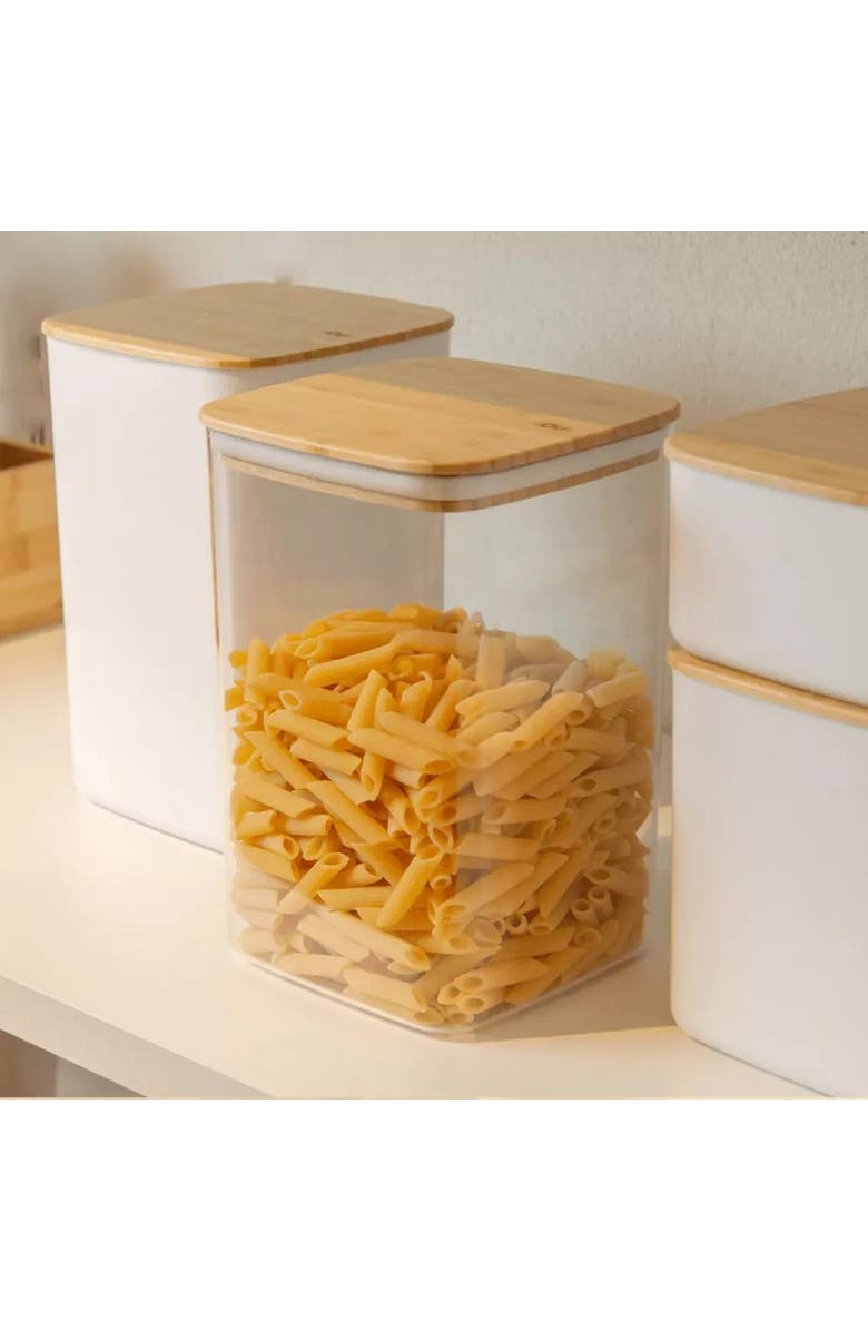 OU Clear Airtight Stackable Food Storage Container Set with Wood Lids, Alternate, color, Clear