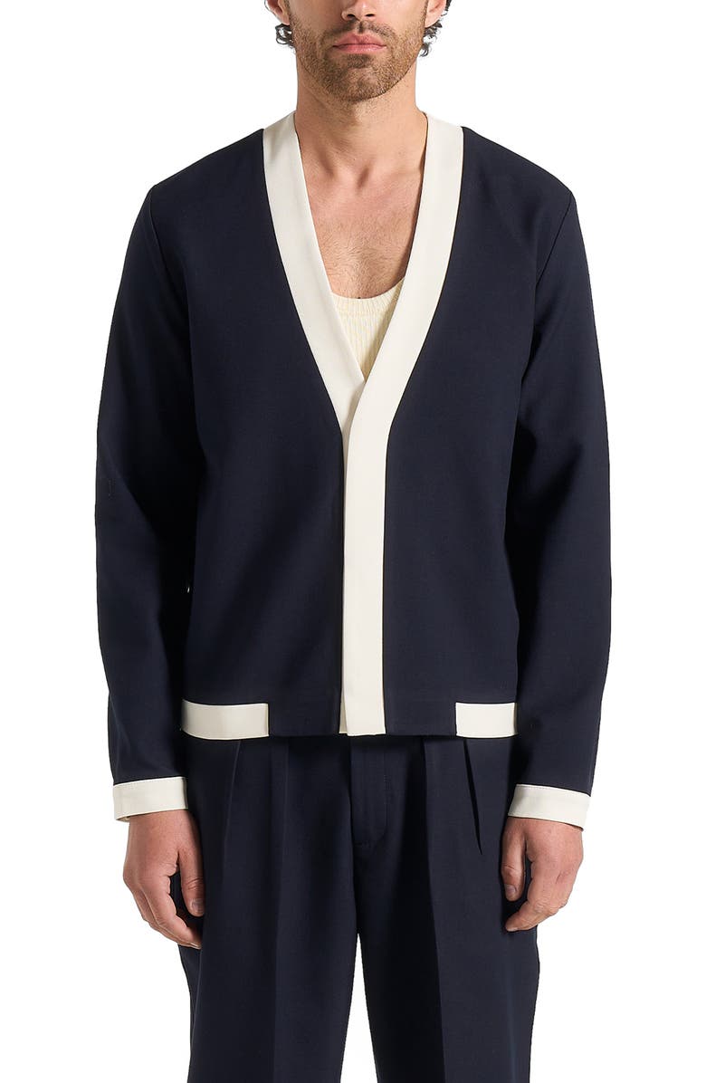 Manière De Voir Clovis Tailored Cardigan With Contrast Placket, Alternate, color, Navy/White