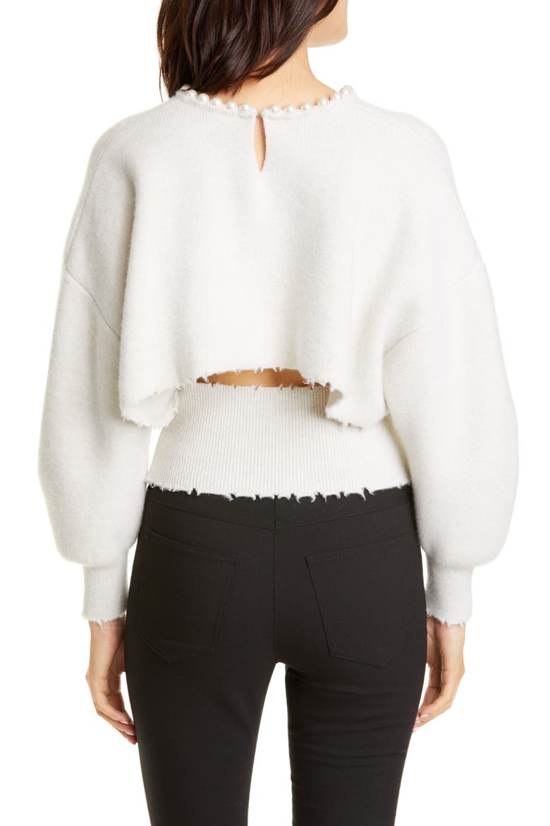 Imitation Pearl Trim Wool & Cashmere Blend Sweater, Alternate, color, IVORY