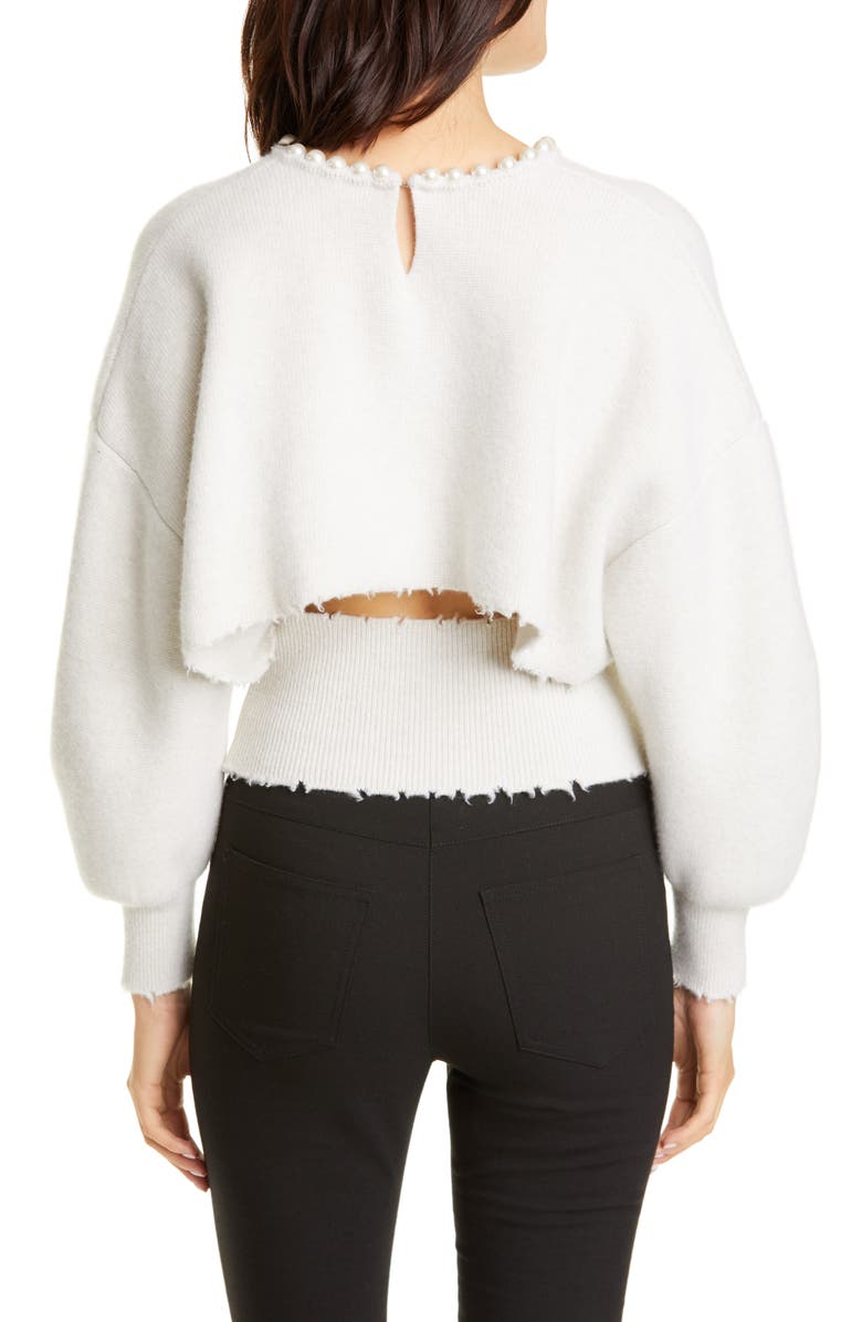 Alexander Wang Imitation Pearl Trim Wool & Cashmere Blend Sweater, Alternate, color, 
