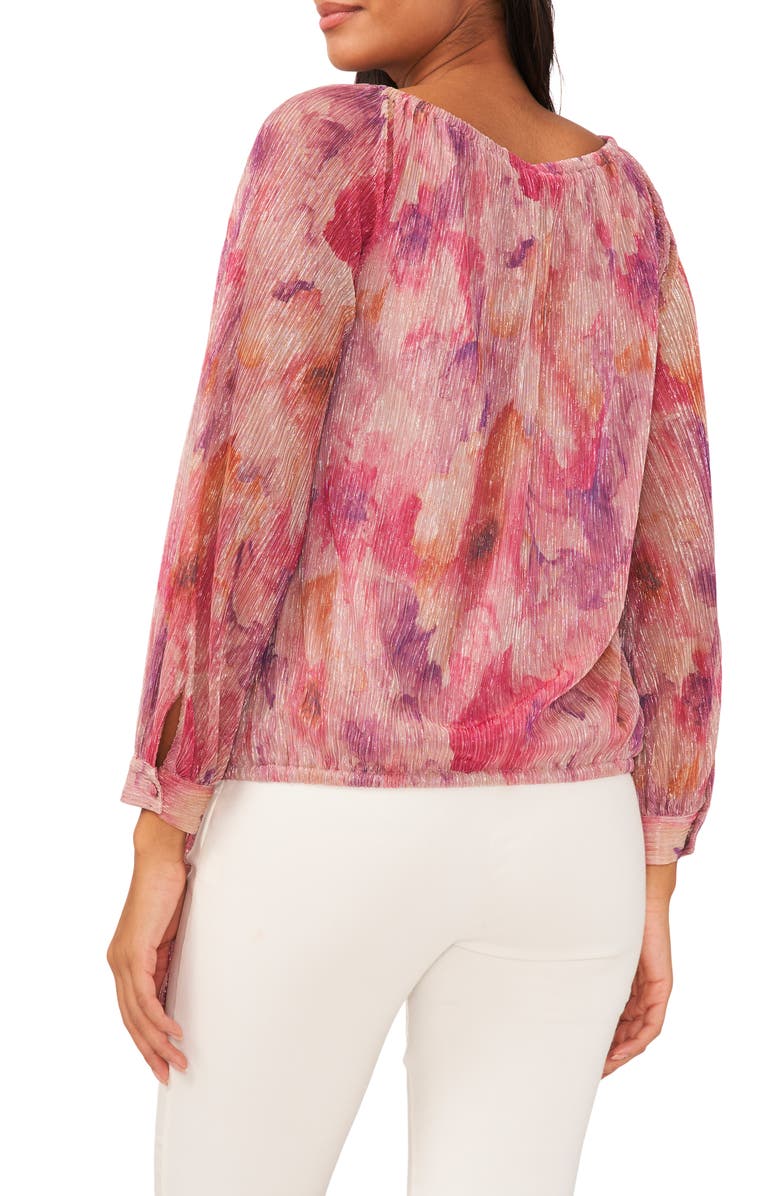 Chaus Metallic Floral Blouse, Alternate, color, Beige/ Pink/ Gold