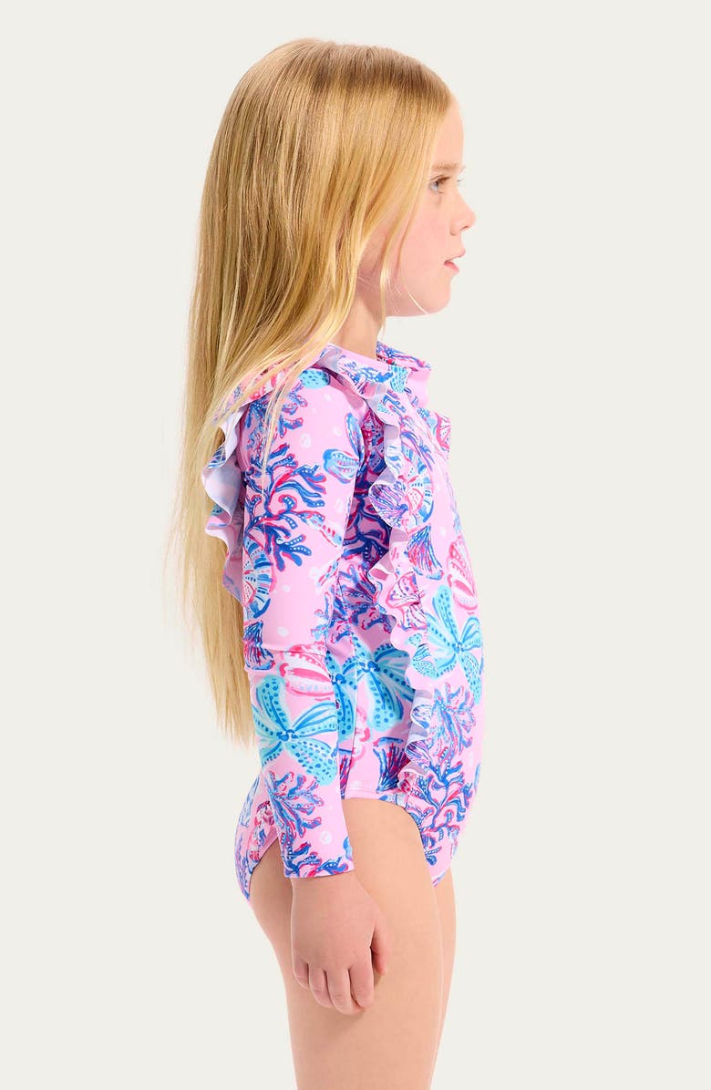 Seafolly Kids' Coral Sea Long Sleeve UPF 50+ One-Piece Rashguard Swimsuit, Alternate, color, 