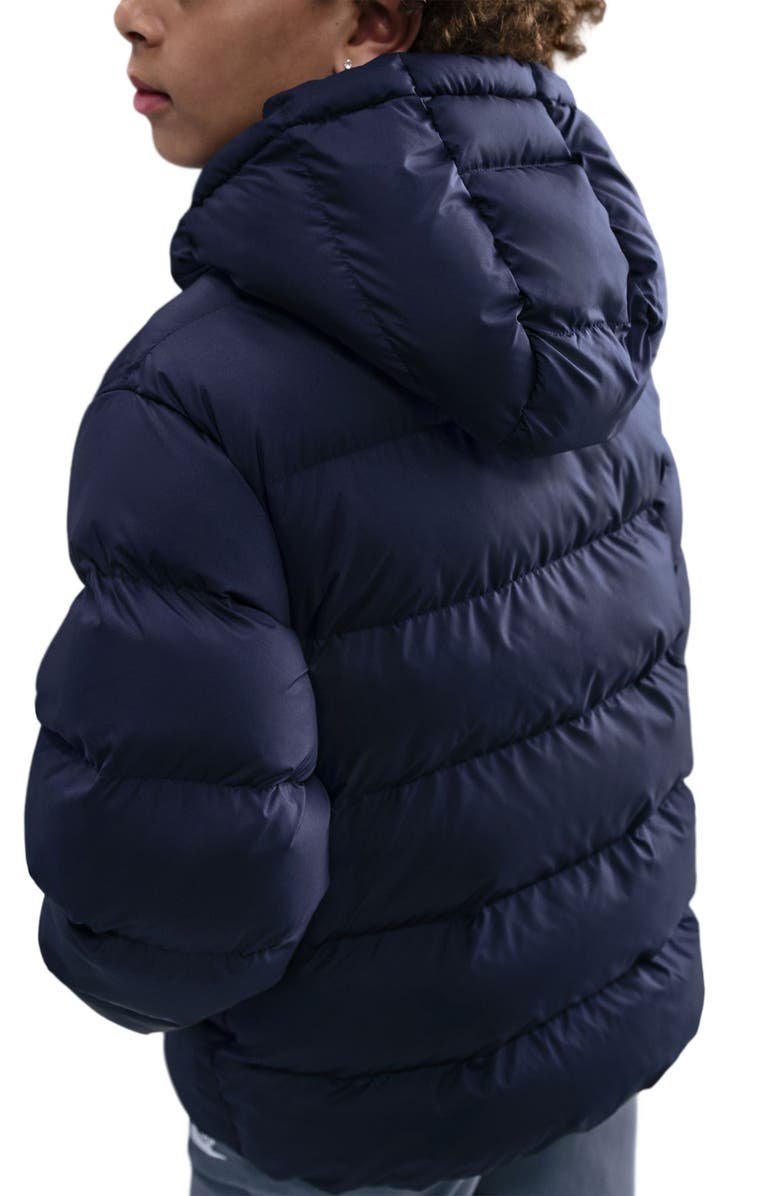 Nike Kids' Sportswear All Day Therma-FIT Quilted Hooded Puffer Jacket, Alternate, color, Midnight Navy/ White