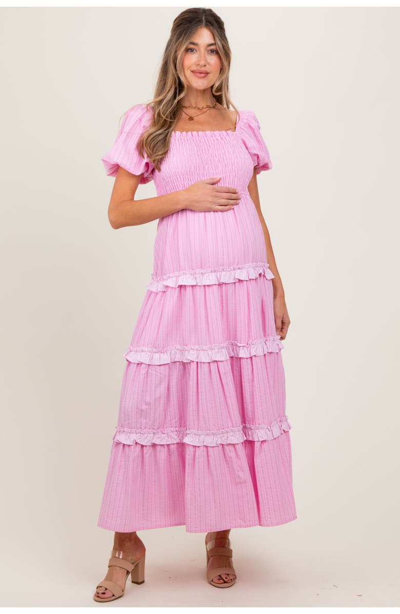 PinkBlush Smocked Ruffle Tiered Puff Sleeve Maxi Dress, Main, color, Pink