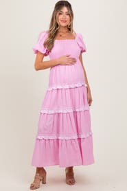 PinkBlush Smocked Ruffle Tiered Puff Sleeve Maxi Dress