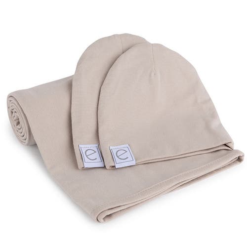 Ely's & Co. Jersey Knit Cotton Swaddle Blanket And Beanie Gift Set In Tan