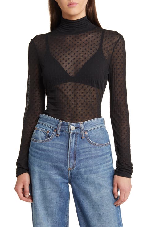 Valencia Sheer Polka Dot Turtleneck Top