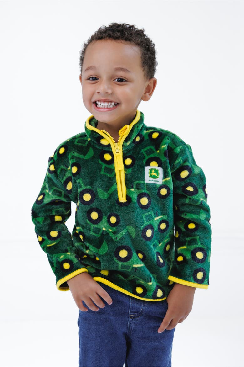 Fleece Quarter-Zip Sweatshirt, Alternate, color, Dark Green Yellow