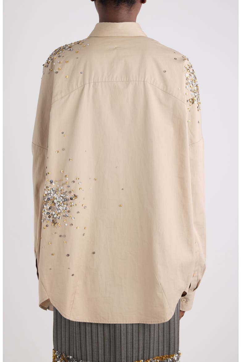 Firework Embroidered Cotton Poplin Button-Up Shirt, Alternate, color, SAND