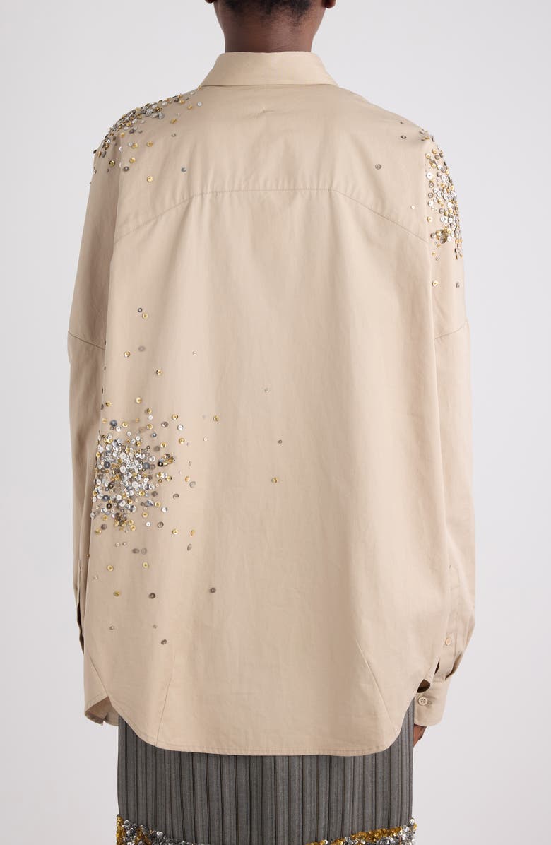 Dries Van Noten Firework Embroidered Cotton Poplin Button-Up Shirt, Alternate, color, Sand