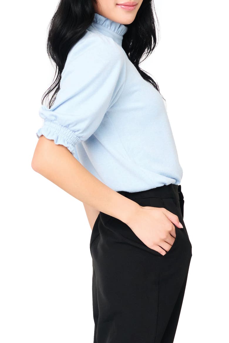 Ruffle Mock Neck Puff Sleeve Sweater, Alternate, color, CASHMERE BLUE