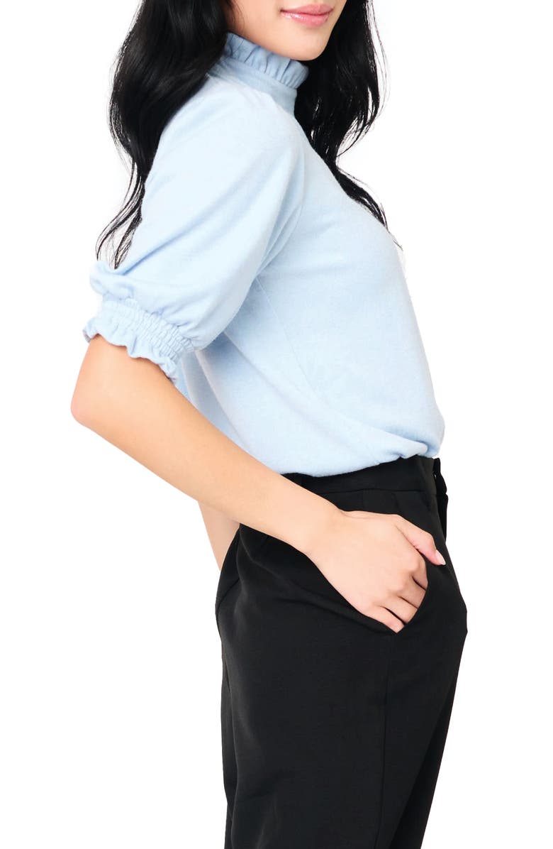 GIBSONLOOK Ruffle Mock Neck Puff Sleeve Sweater, Alternate, color, Cashmere Blue