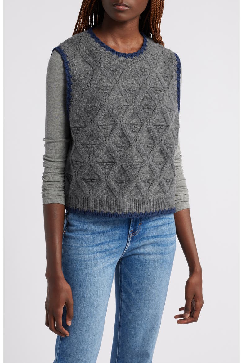 Merino Wool & Cotton Pointelle Sweater Vest, Main, color, GREY CHARCOAL- NAVY COMBO