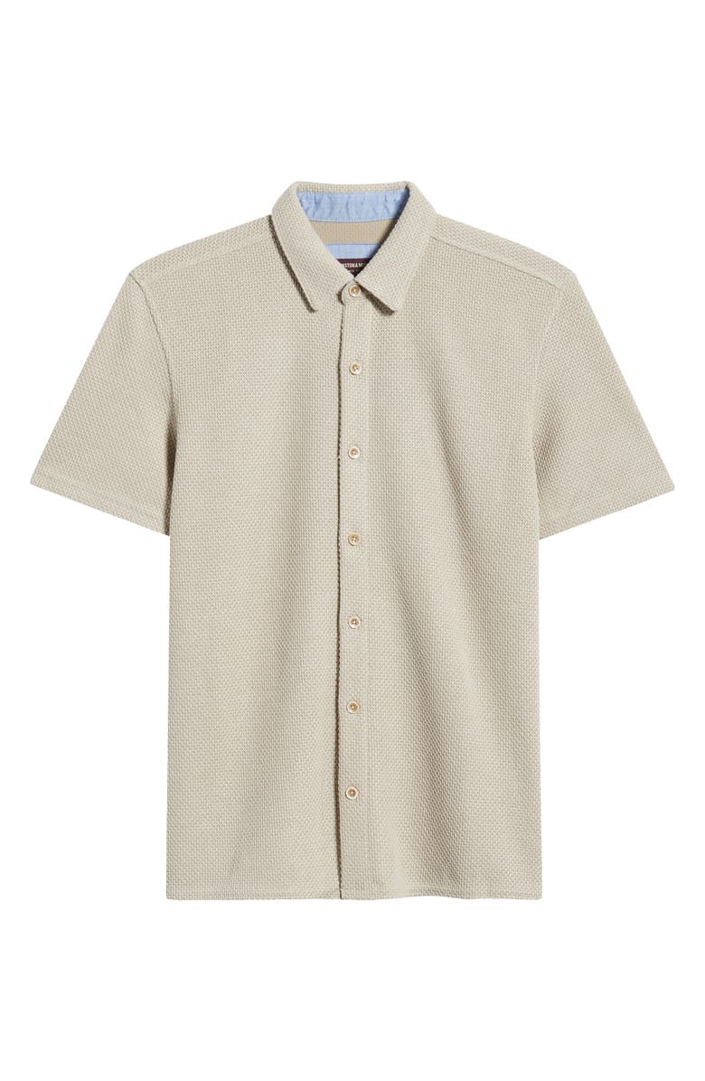 Johnston & Murphy Linden Textured Short Sleeve Button-Up Shirt, Main, color, Oatmeal