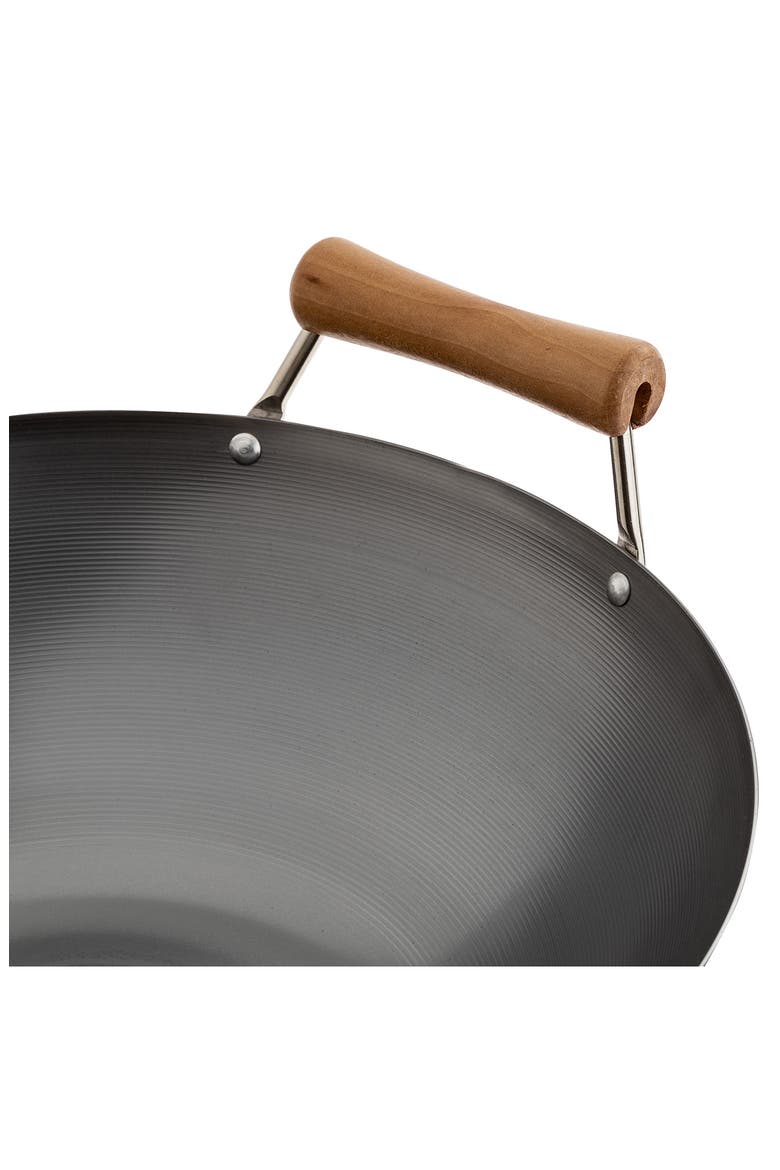 Classic Series Silver 14-Inch Carbon Steel Wok with Birch Handles, Alternate, color, SILVER